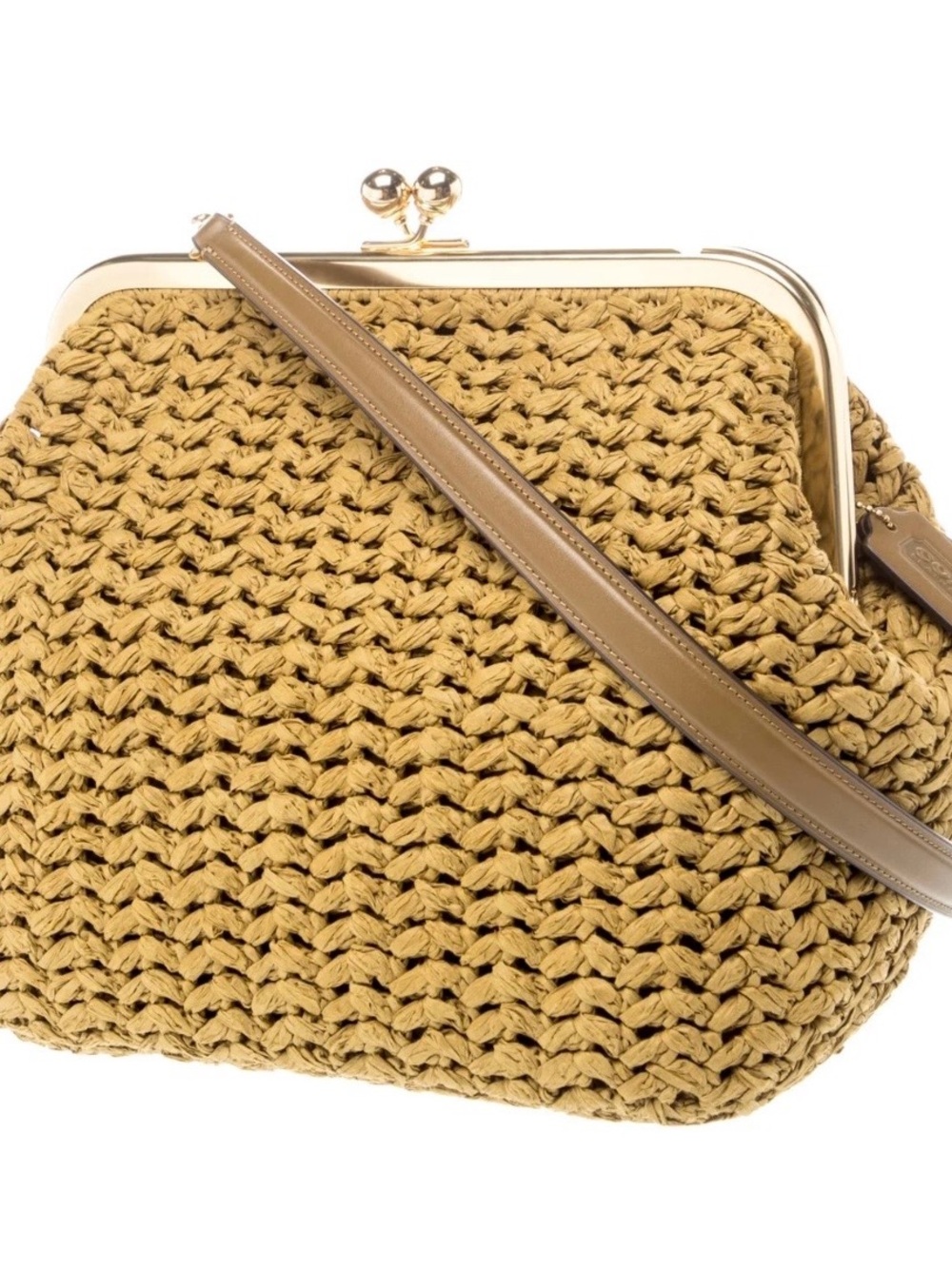 Coach Kisslock Frame Bag 27 in a muted olive straw texture XL